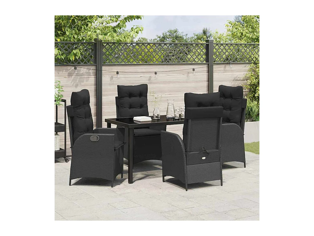 Set da giardino in polyrattan nero da 5 pezzi