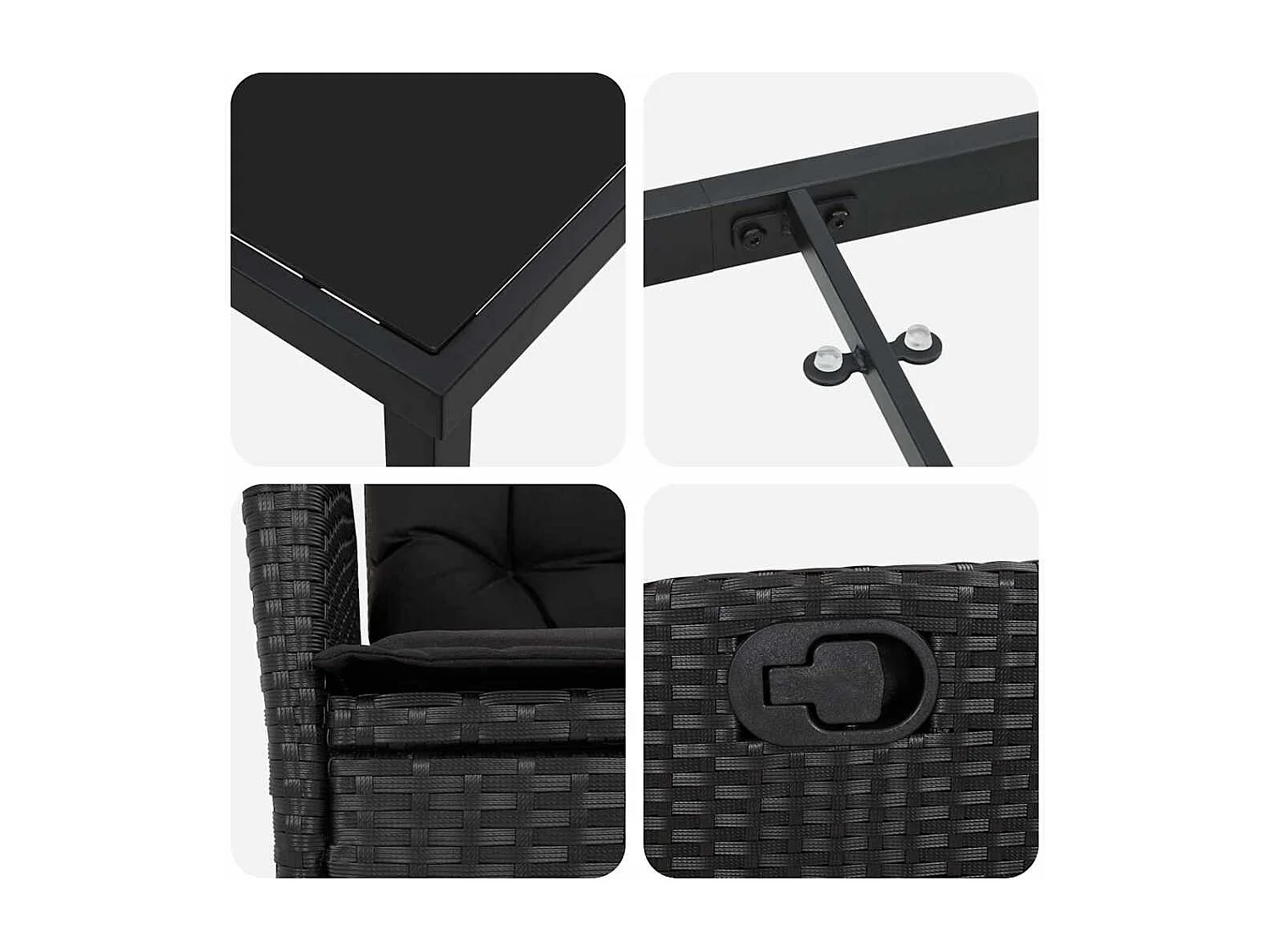 Set da giardino in polyrattan nero da 5 pezzi