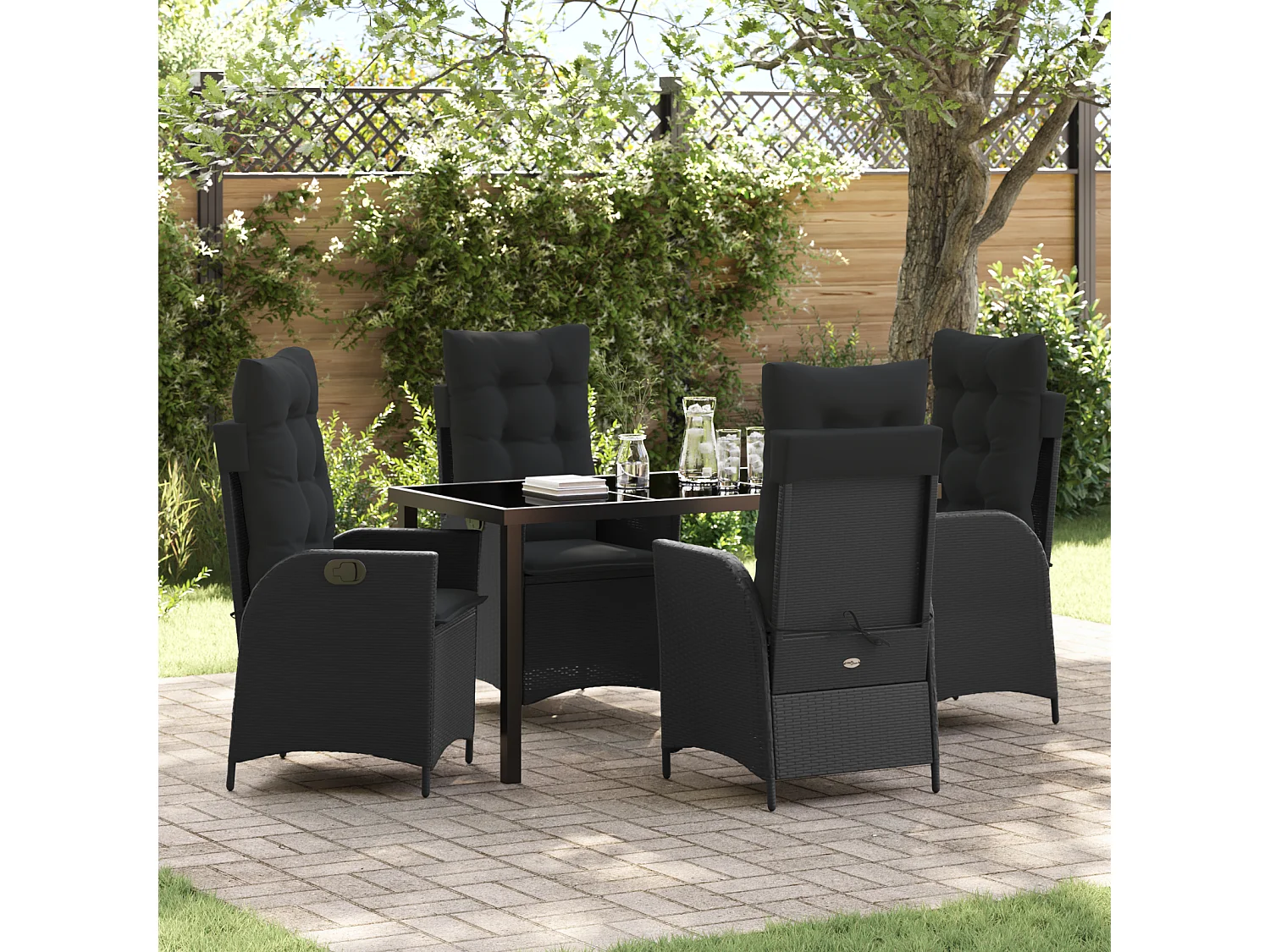 Ensemble de jardin 5 pièces Noir Poly Rattan