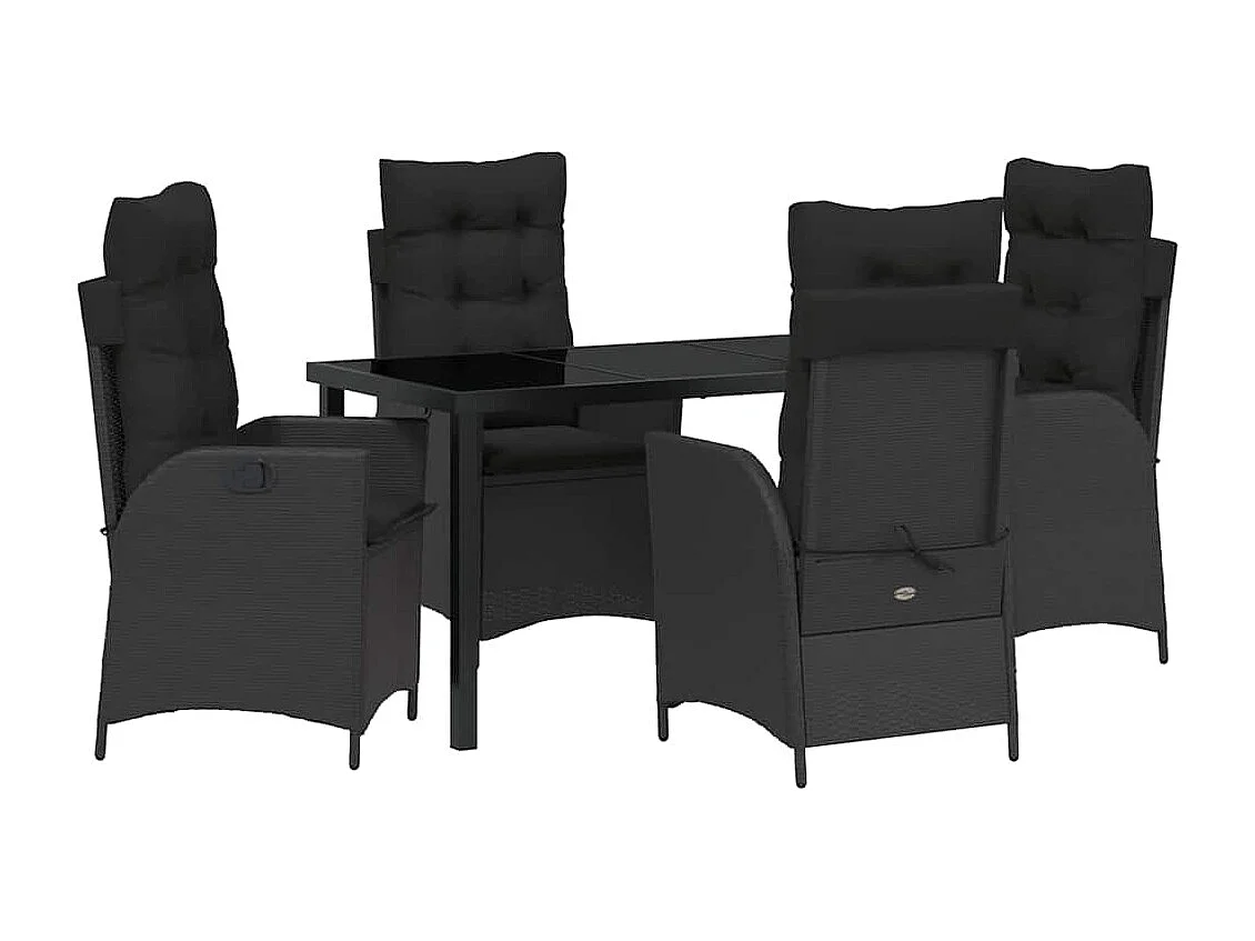 Ensemble de jardin 5 pièces Noir Poly Rattan