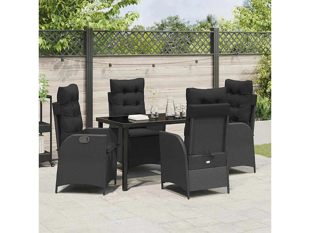 Ensemble de jardin 5 pièces Noir Poly Rattan