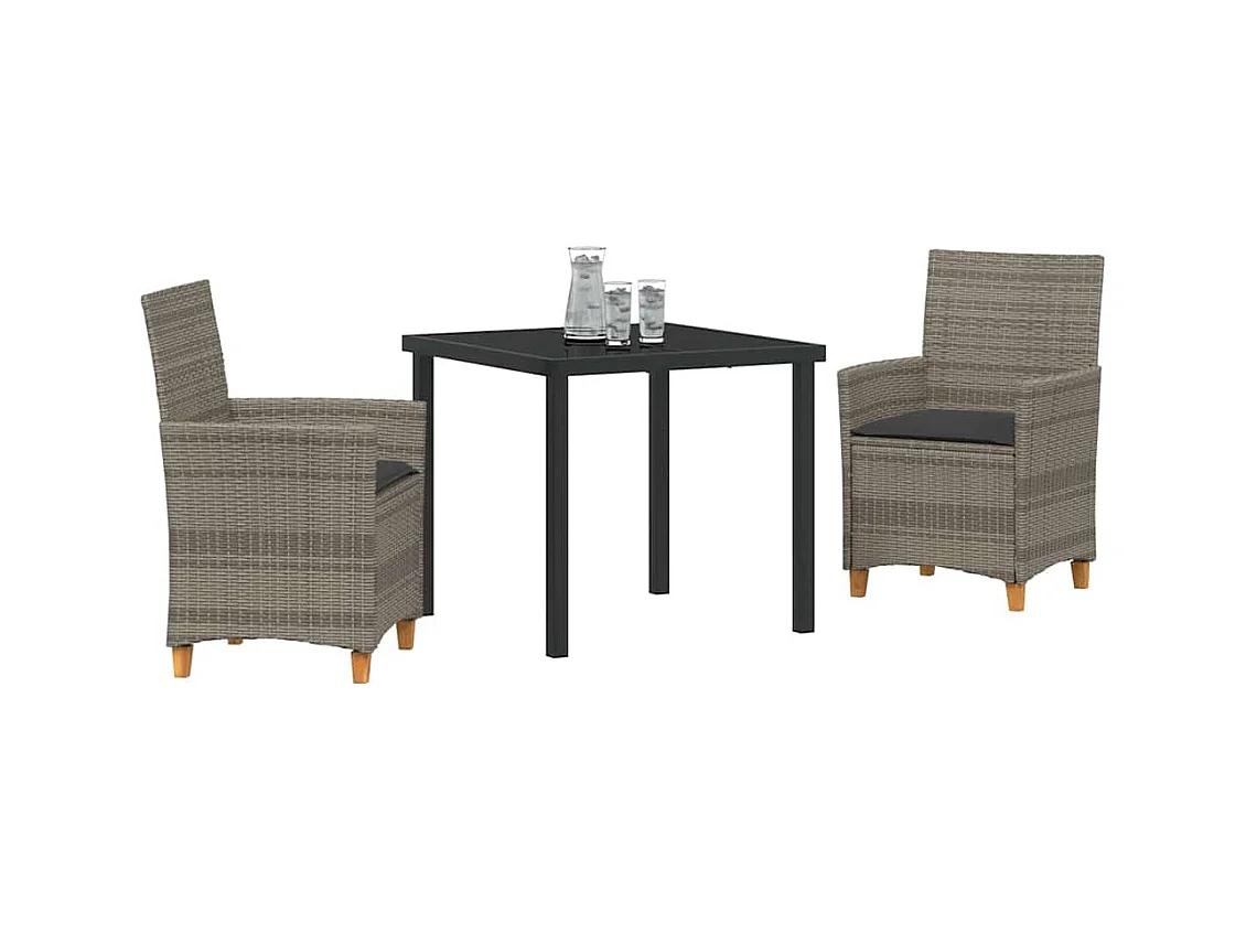 Ensemble de Salle à Manger de Jardin de 3 Pièces avec Coussins Gris en Rattan Poly