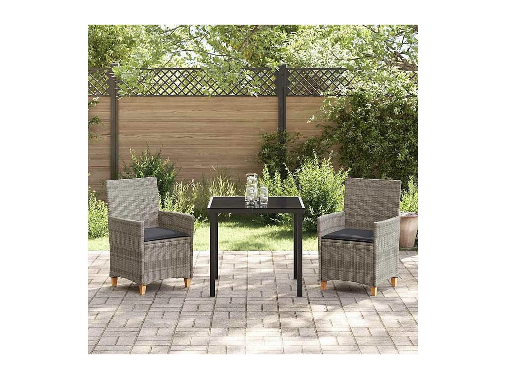 Ensemble de Salle à Manger de Jardin de 3 Pièces avec Coussins Gris en Rattan Poly