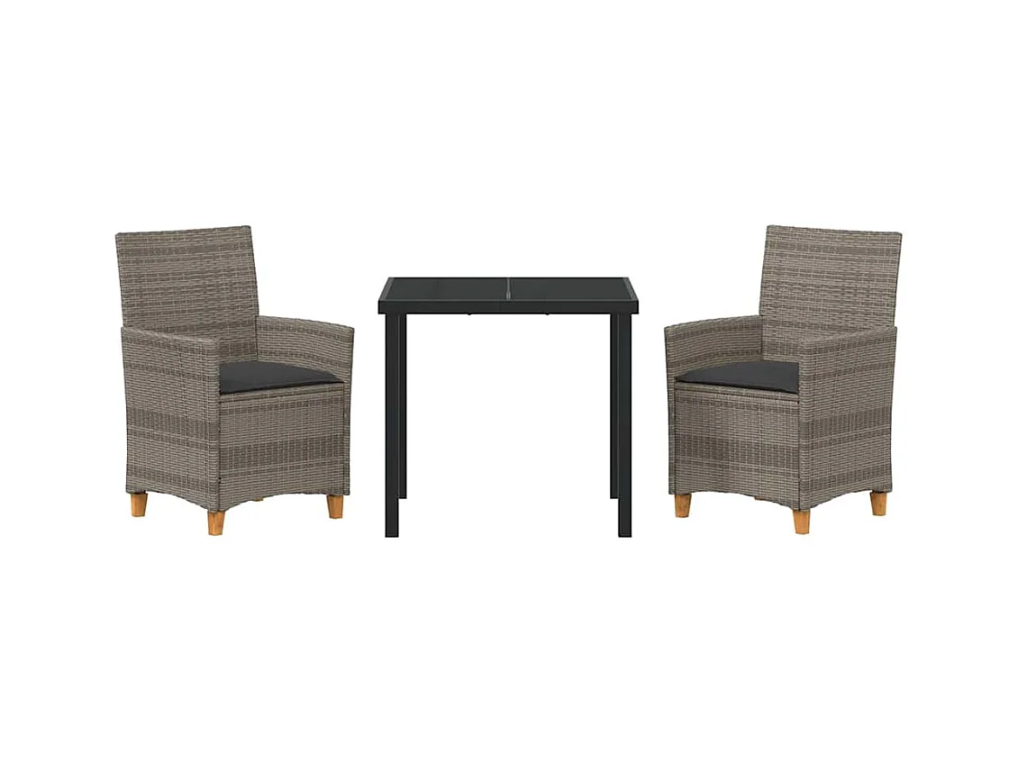 Ensemble de Salle à Manger de Jardin de 3 Pièces avec Coussins Gris en Rattan Poly