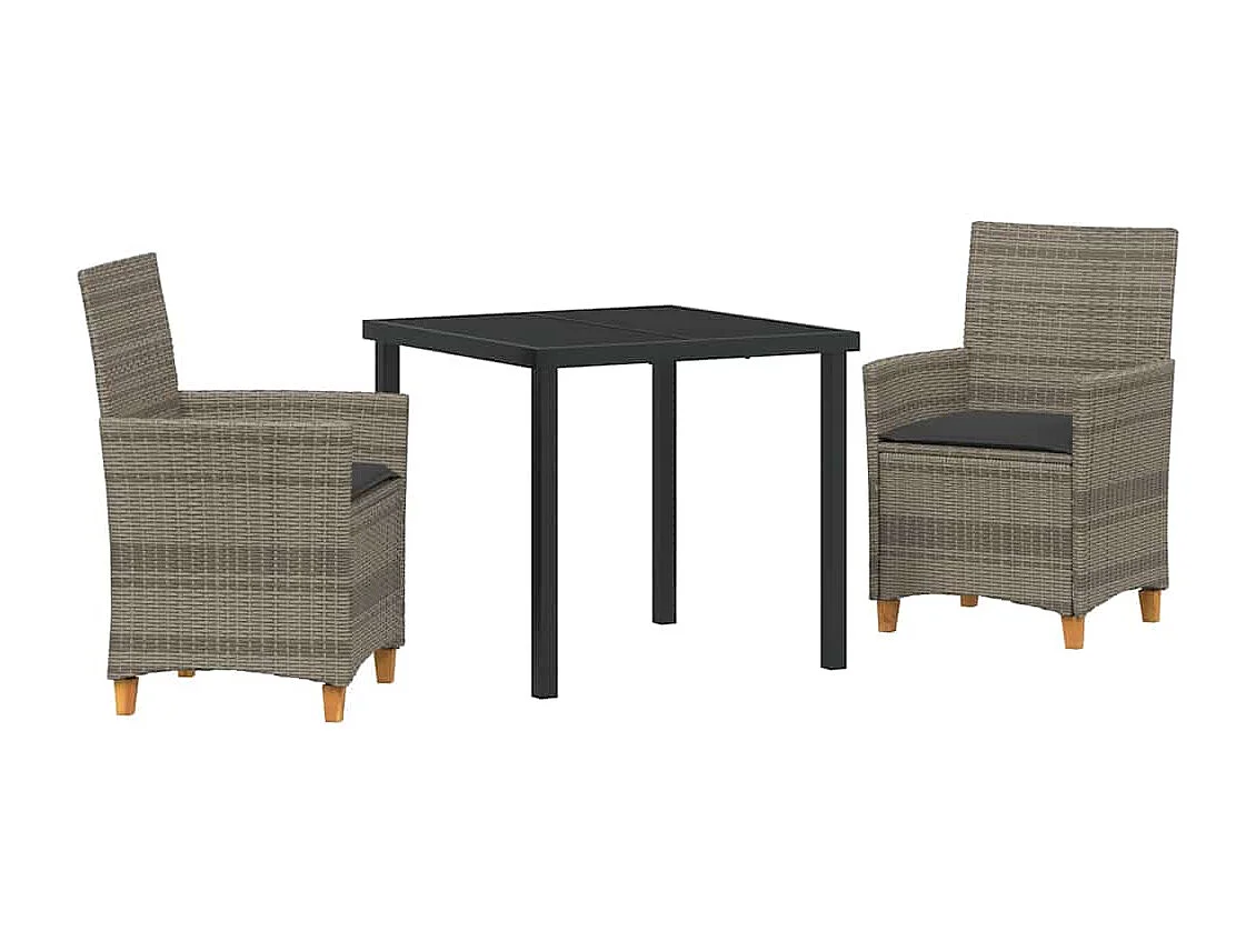 Ensemble de Salle à Manger de Jardin de 3 Pièces avec Coussins Gris en Rattan Poly