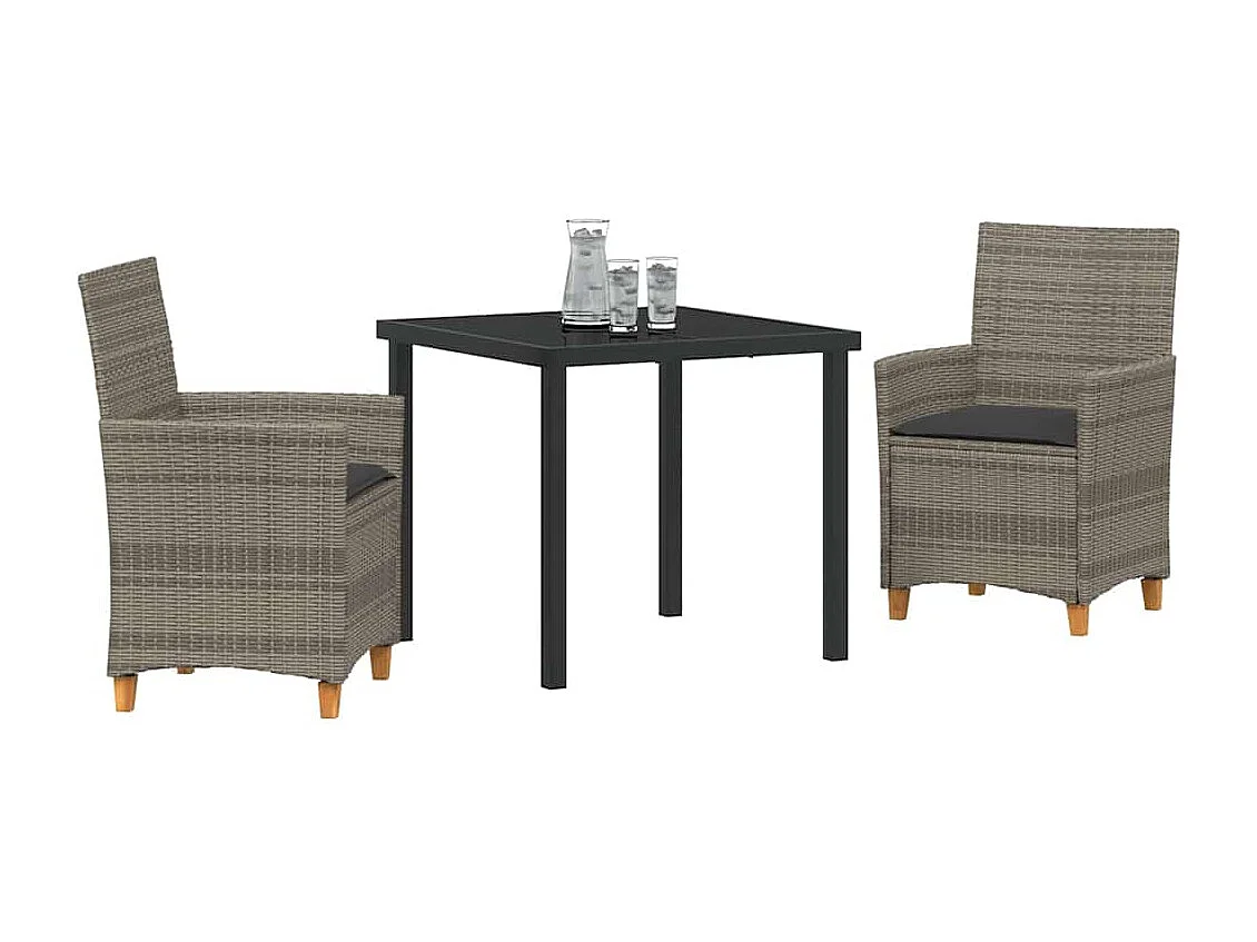 Ensemble de Salle à Manger de Jardin de 3 Pièces avec Coussins Gris en Rattan Poly
