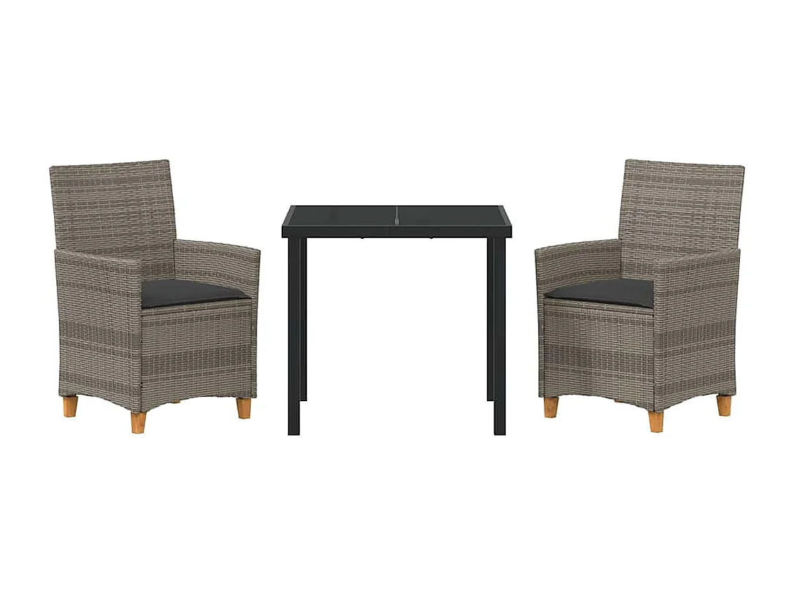 Ensemble de Salle à Manger de Jardin de 3 Pièces avec Coussins Gris en Rattan Poly