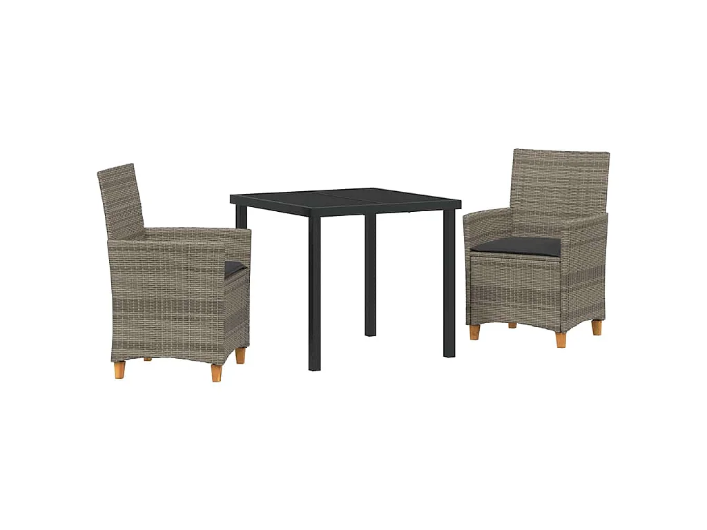 Ensemble de Salle à Manger de Jardin de 3 Pièces avec Coussins Gris en Rattan Poly