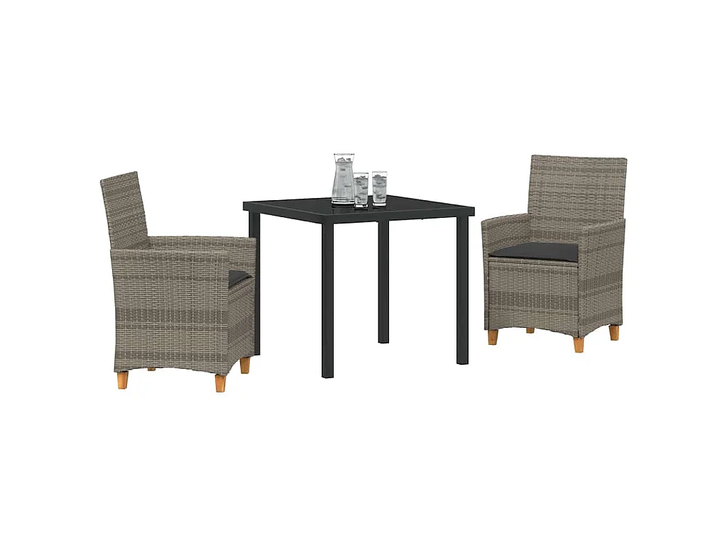 Ensemble de Salle à Manger de Jardin de 3 Pièces avec Coussins Gris en Rattan Poly