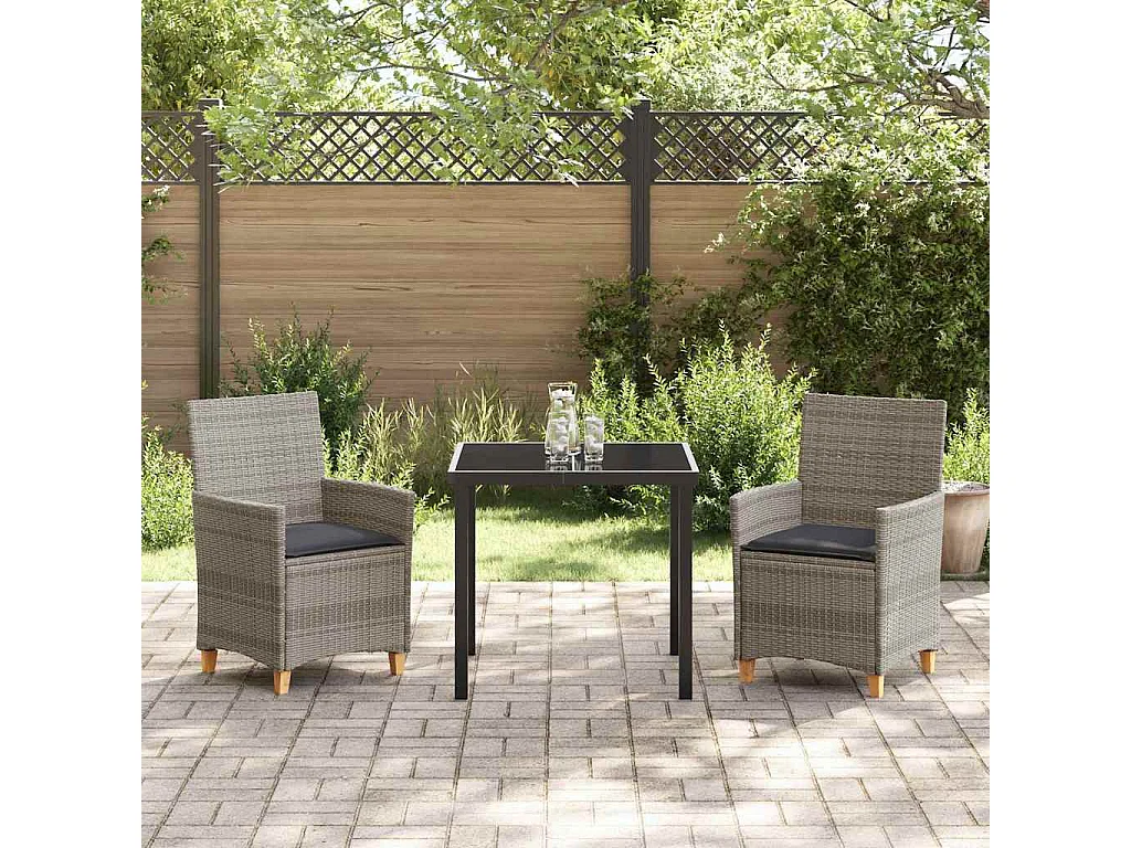 Ensemble de Salle à Manger de Jardin de 3 Pièces avec Coussins Gris en Rattan Poly