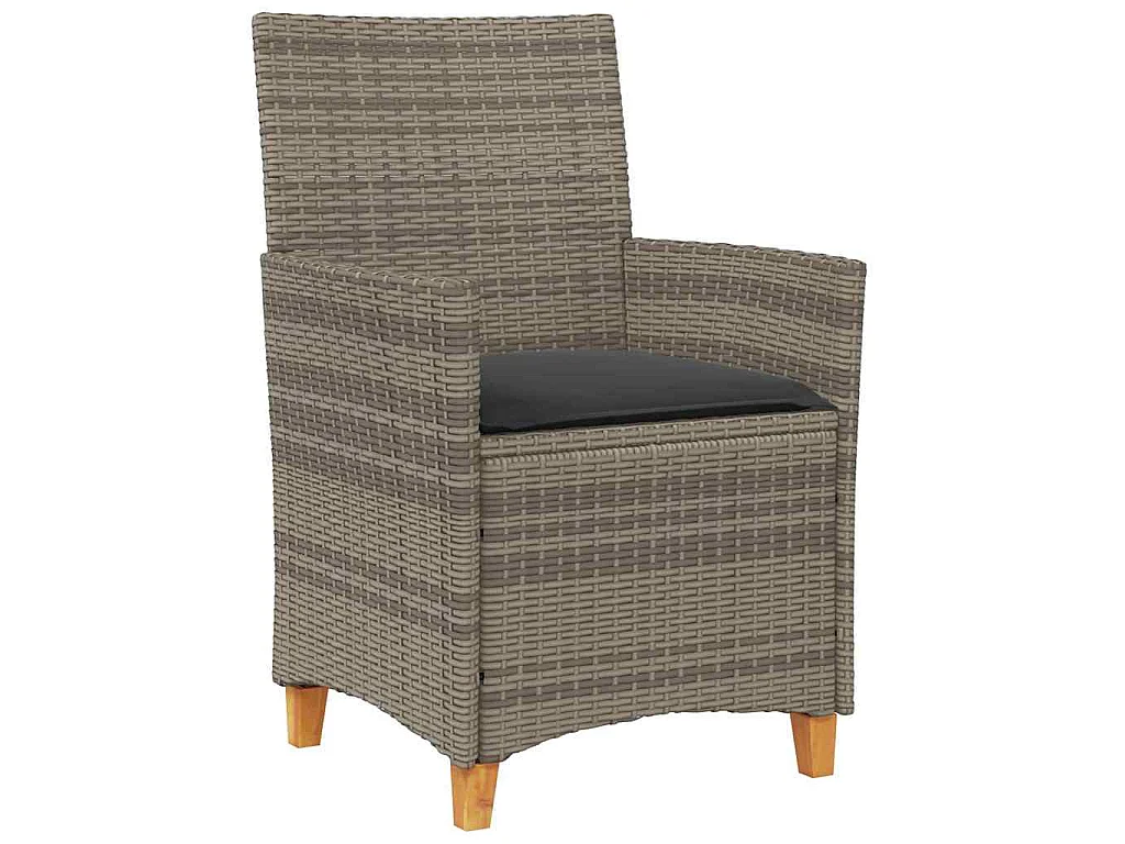 Ensemble de Salle à Manger de Jardin de 3 Pièces avec Coussins Gris en Rattan Poly