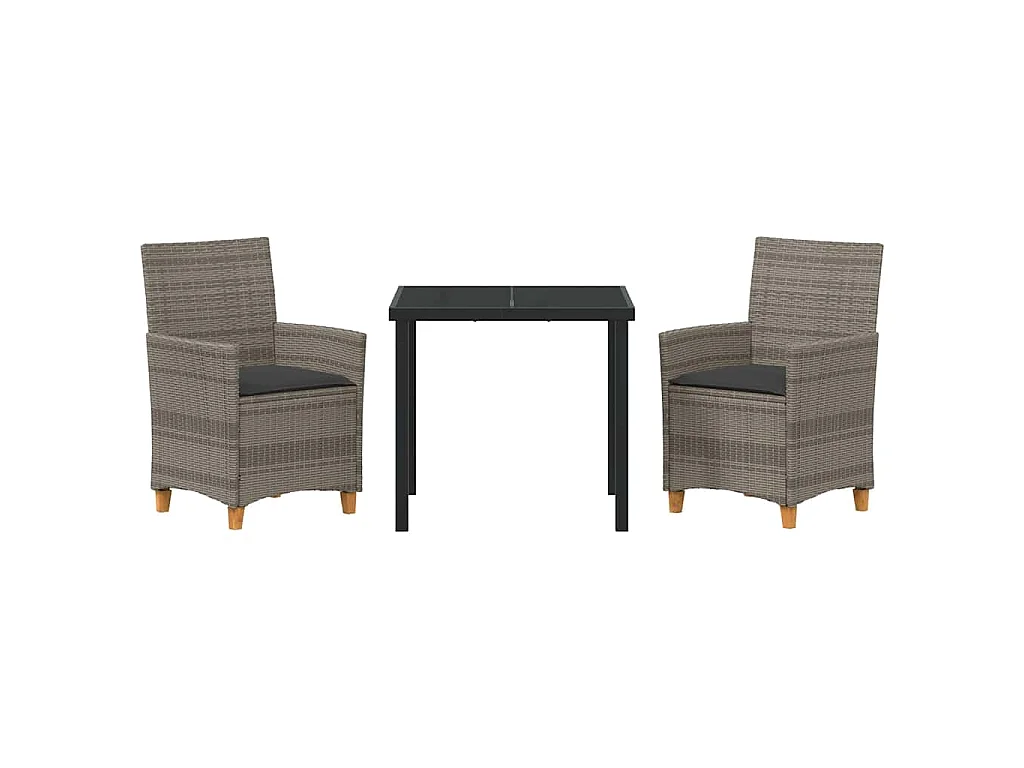Ensemble de Salle à Manger de Jardin de 3 Pièces avec Coussins Gris en Rattan Poly