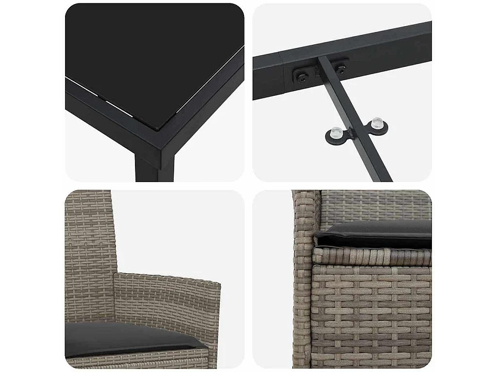 Ensemble de Salle à Manger de Jardin de 3 Pièces avec Coussins Gris en Rattan Poly