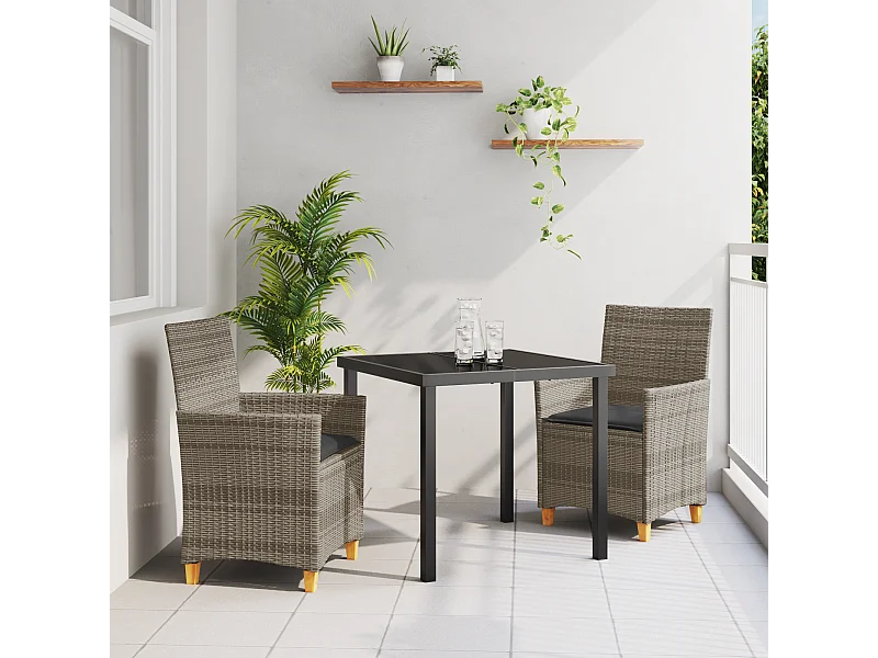 3-delige tuinset met grijze polyrotan kussens