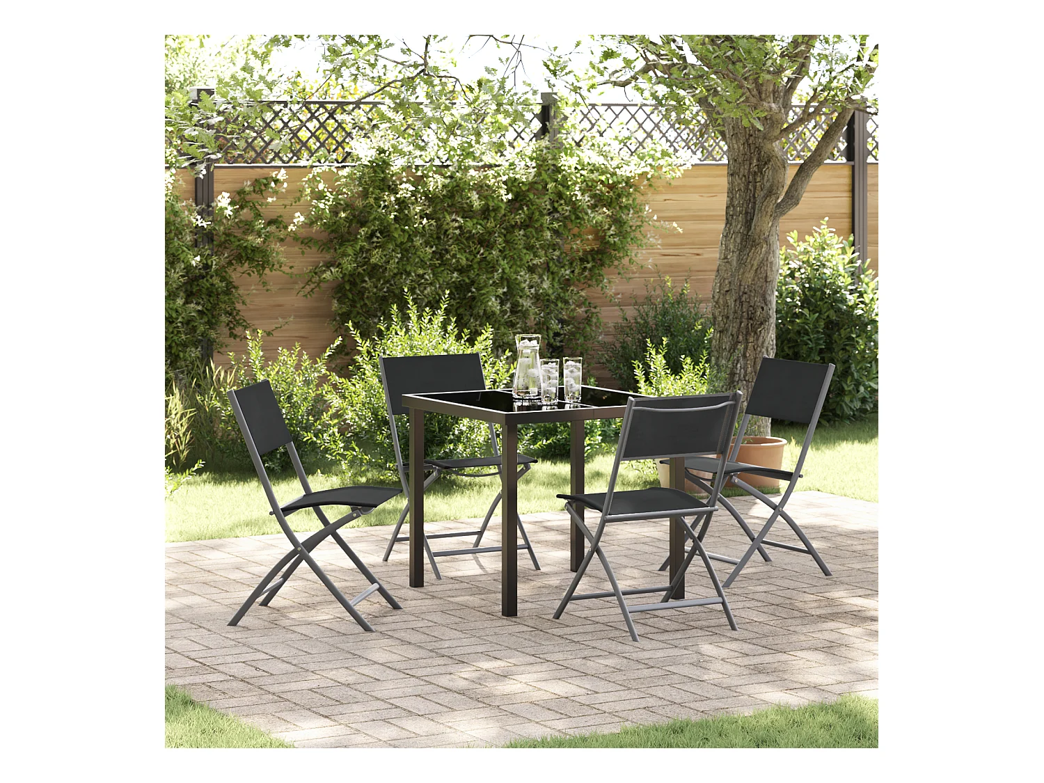 Set da pranzo da giardino 5 pezzi - Textilene nero e acciaio