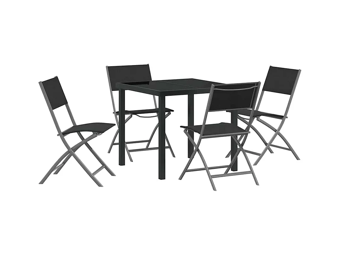 Set da pranzo da giardino 5 pezzi - Textilene nero e acciaio