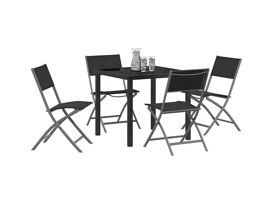 Set da pranzo da giardino 5 pezzi - Textilene nero e acciaio