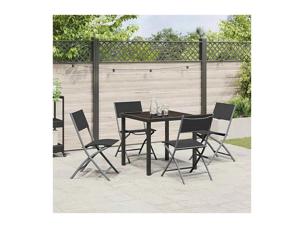 Set da pranzo da giardino 5 pezzi - Textilene nero e acciaio