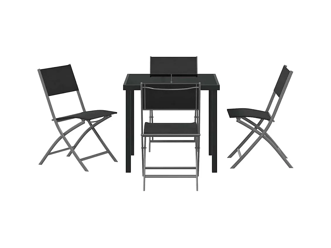 Set da pranzo da giardino 5 pezzi - Textilene nero e acciaio