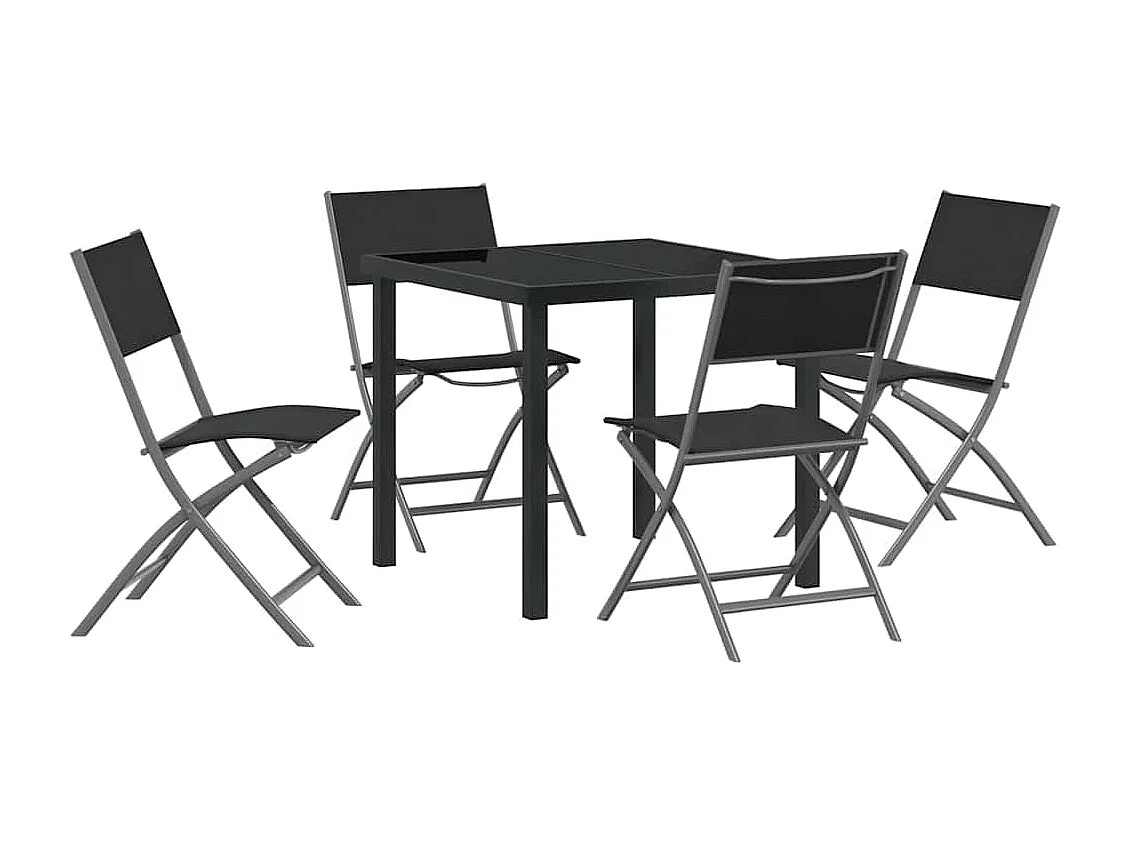 5-teiliges Garten-Essset – Schwarzes Textilene und Stahl