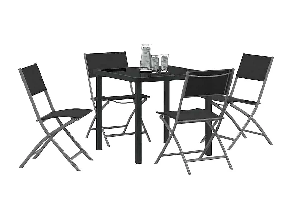 5-teiliges Garten-Essset – Schwarzes Textilene und Stahl