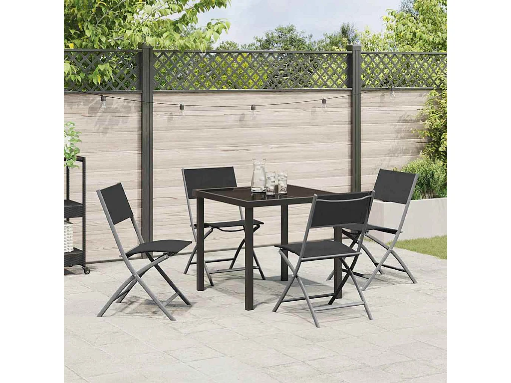 5-teiliges Garten-Essset – Schwarzes Textilene und Stahl