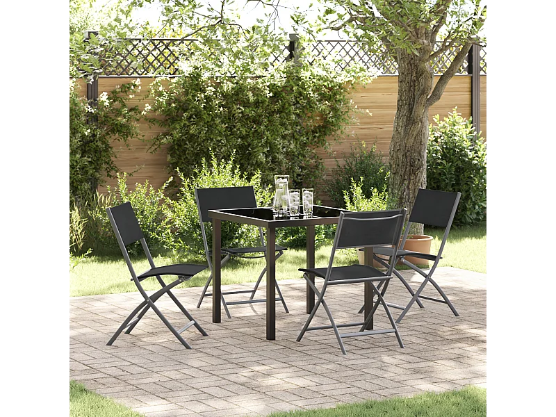 Ensemble de Dîner de Jardin 5 Pièces - Textilène Noir et Acier