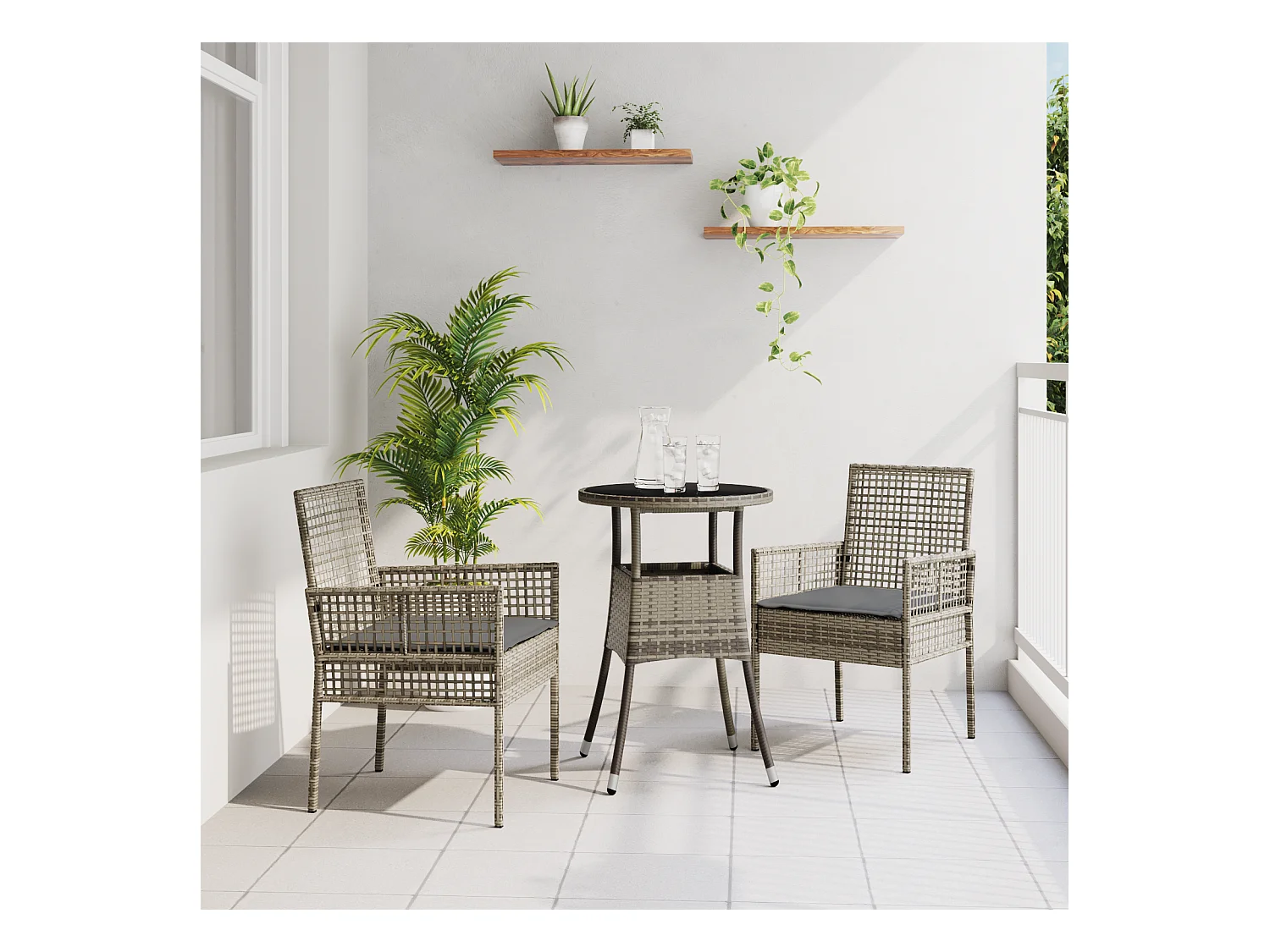 Set da pranzo da giardino in polyrattan grigio da 3 pezzi