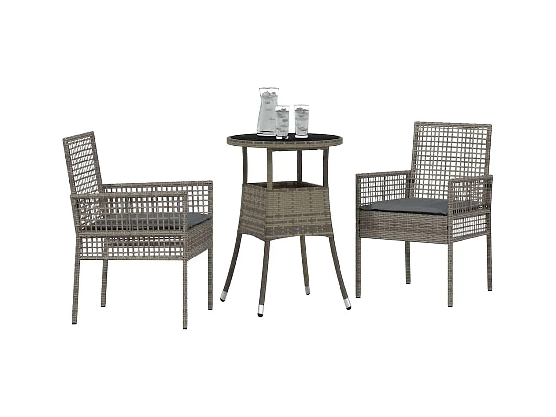 Set da pranzo da giardino in polyrattan grigio da 3 pezzi