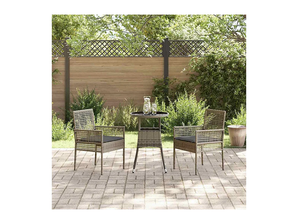 Set da pranzo da giardino in polyrattan grigio da 3 pezzi