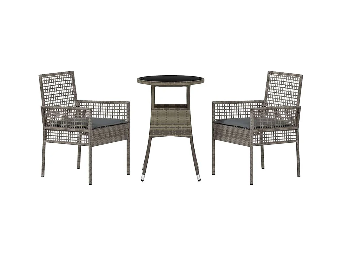Set da pranzo da giardino in polyrattan grigio da 3 pezzi
