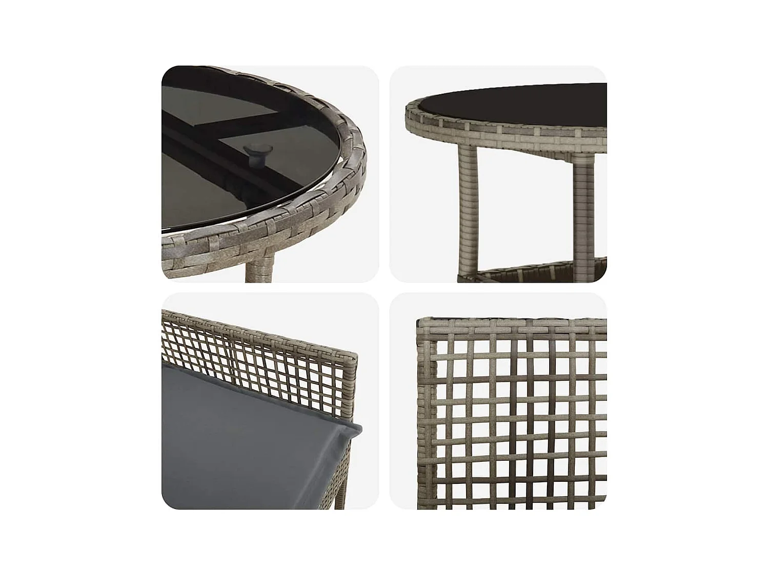 Set da pranzo da giardino in polyrattan grigio da 3 pezzi