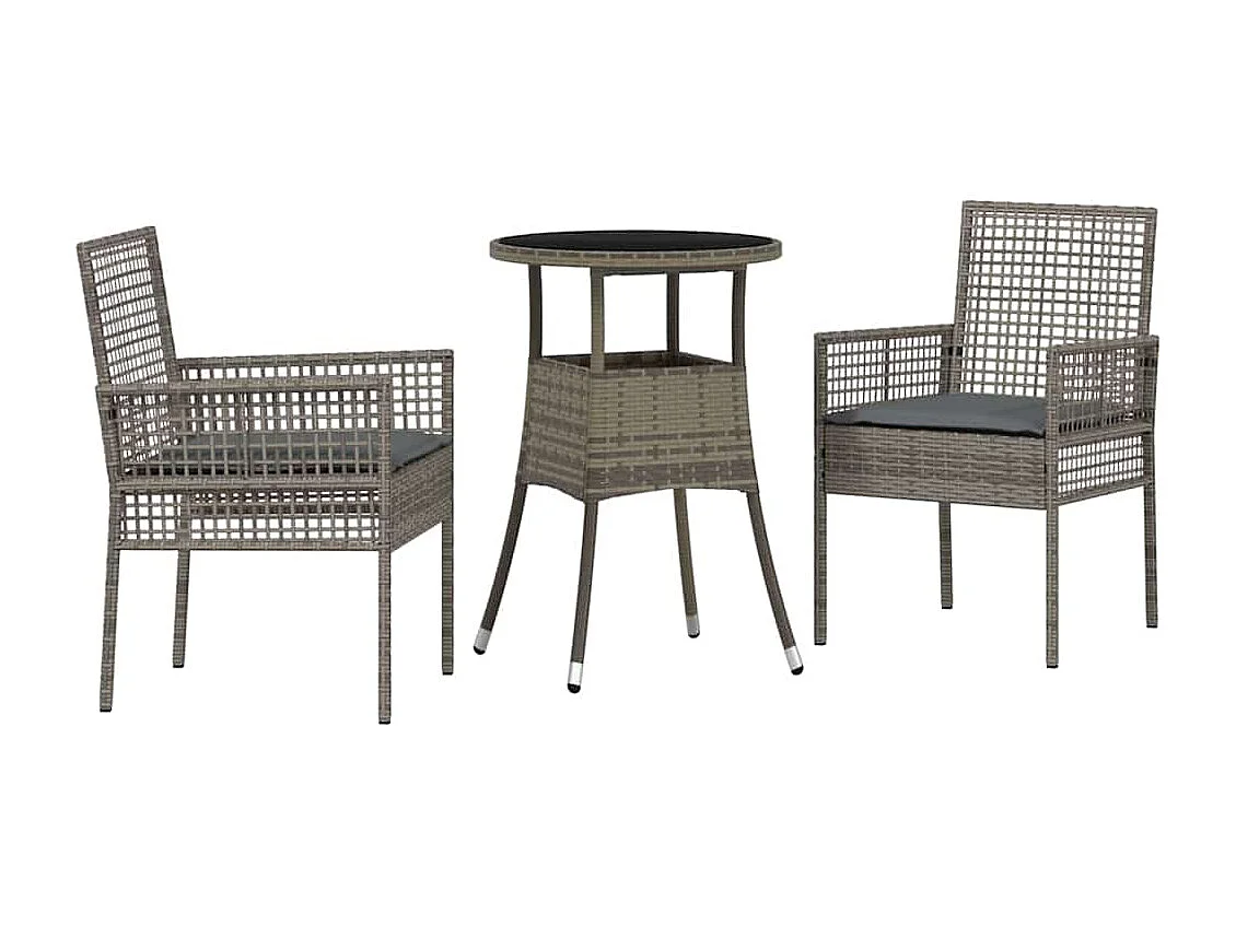 3-delige grijze poly rattan tuinset