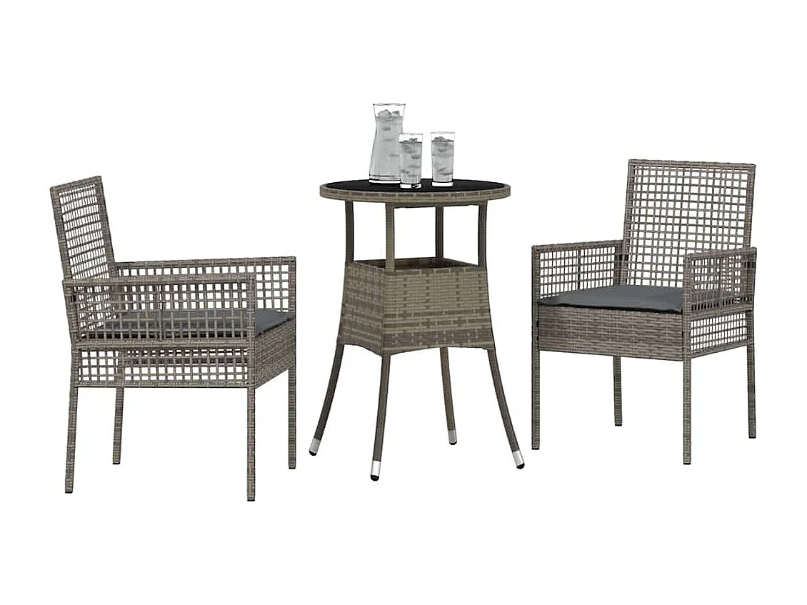 3-delige grijze poly rattan tuinset