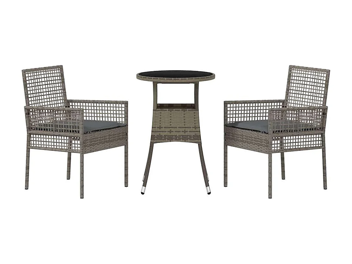 3-delige grijze poly rattan tuinset
