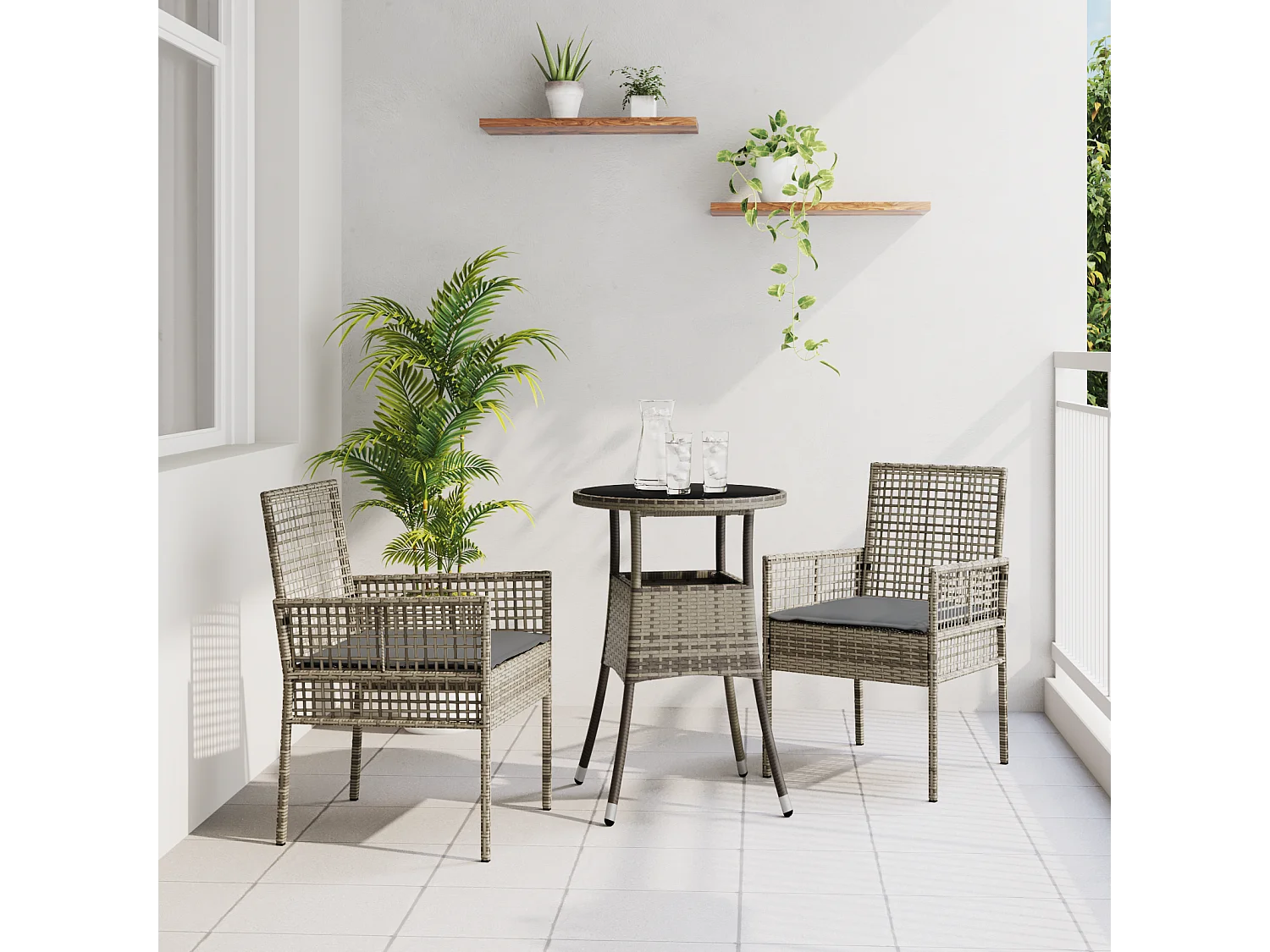3-delige grijze poly rattan tuinset