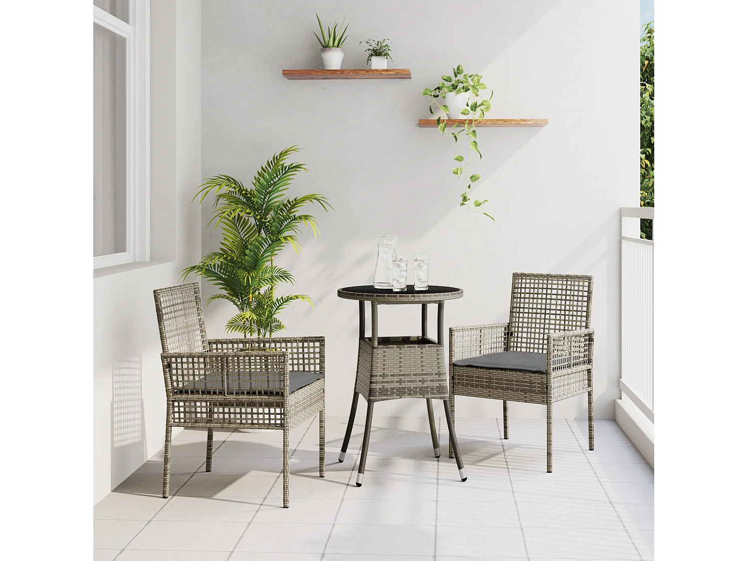 Ensemble de salle à manger de jardin 3 pièces en poly rotin gris