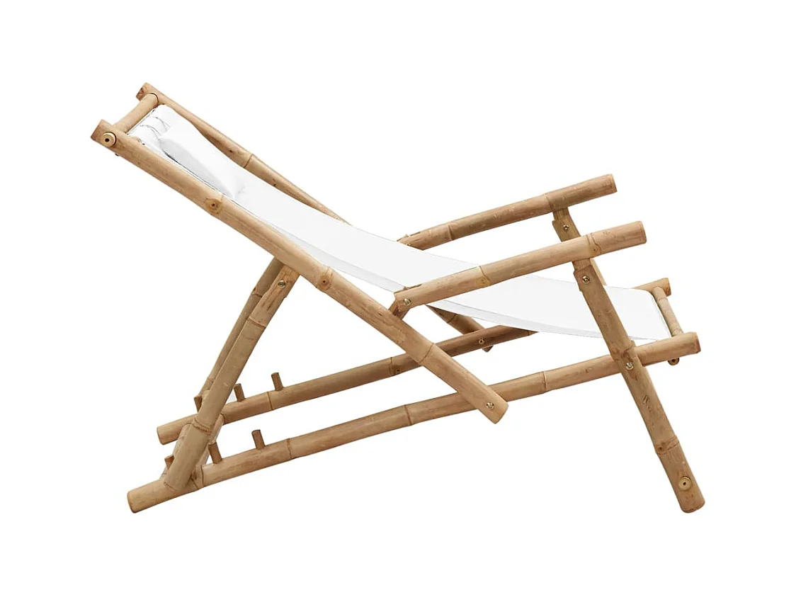 Sedia da terrazza in bambù e tela bianco crema