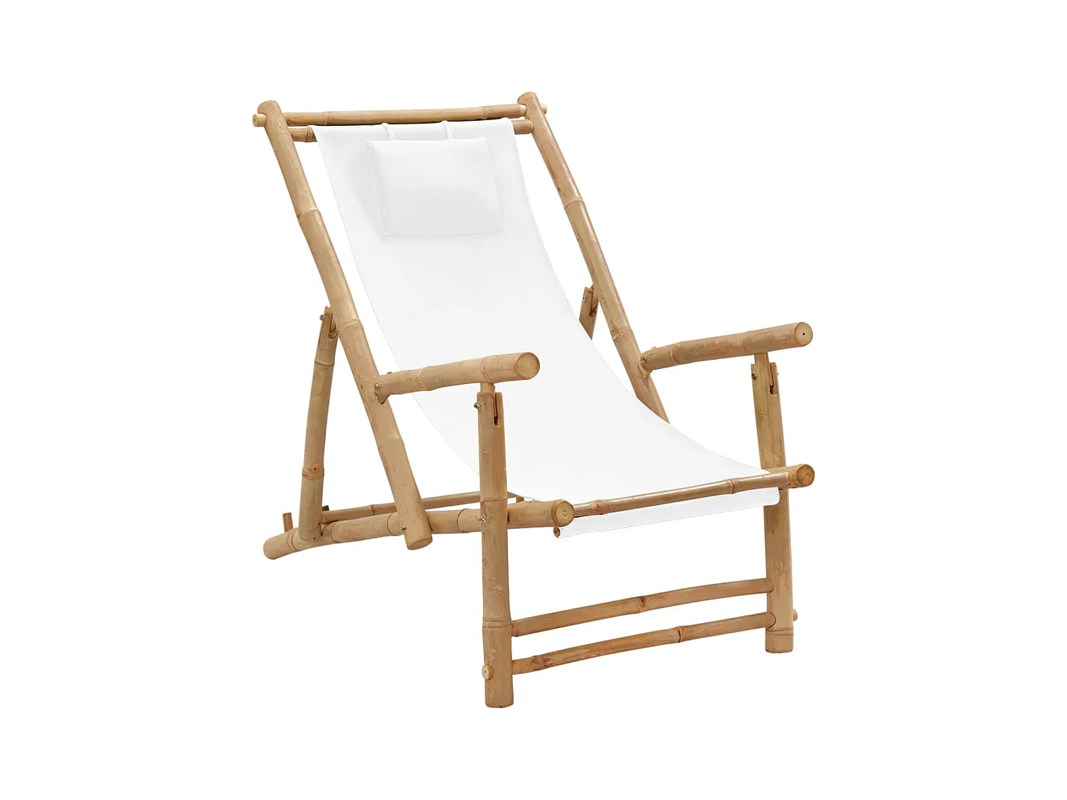 Silla de terraza de bambú y lona blanca crema