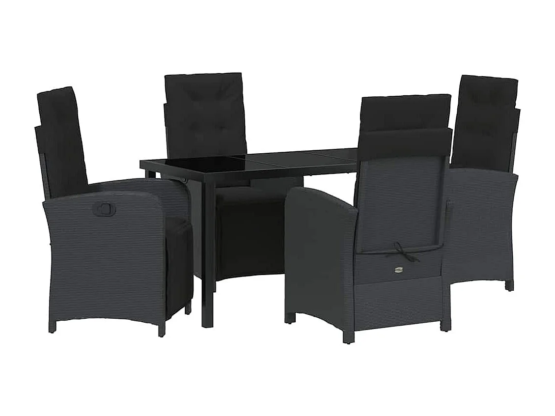 Set da pranzo da giardino 5 pezzi con cuscini in polyrattan nero