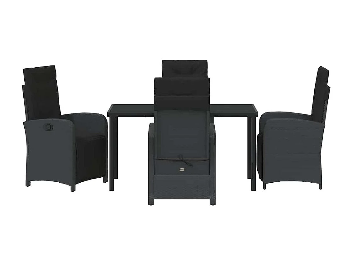 Set da pranzo da giardino 5 pezzi con cuscini in polyrattan nero