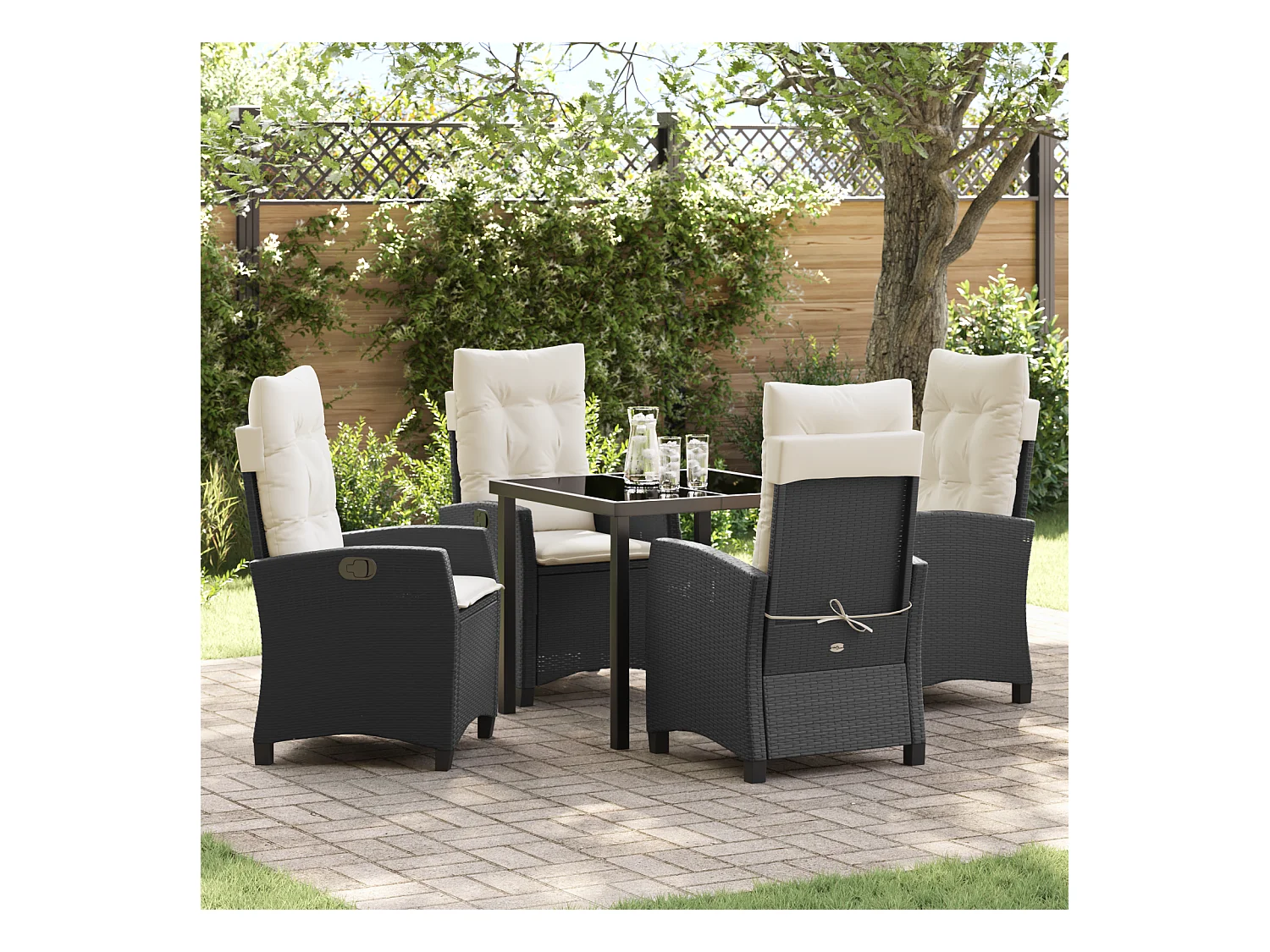 Set da pranzo da giardino 5 pezzi con cuscini - Rattan nero