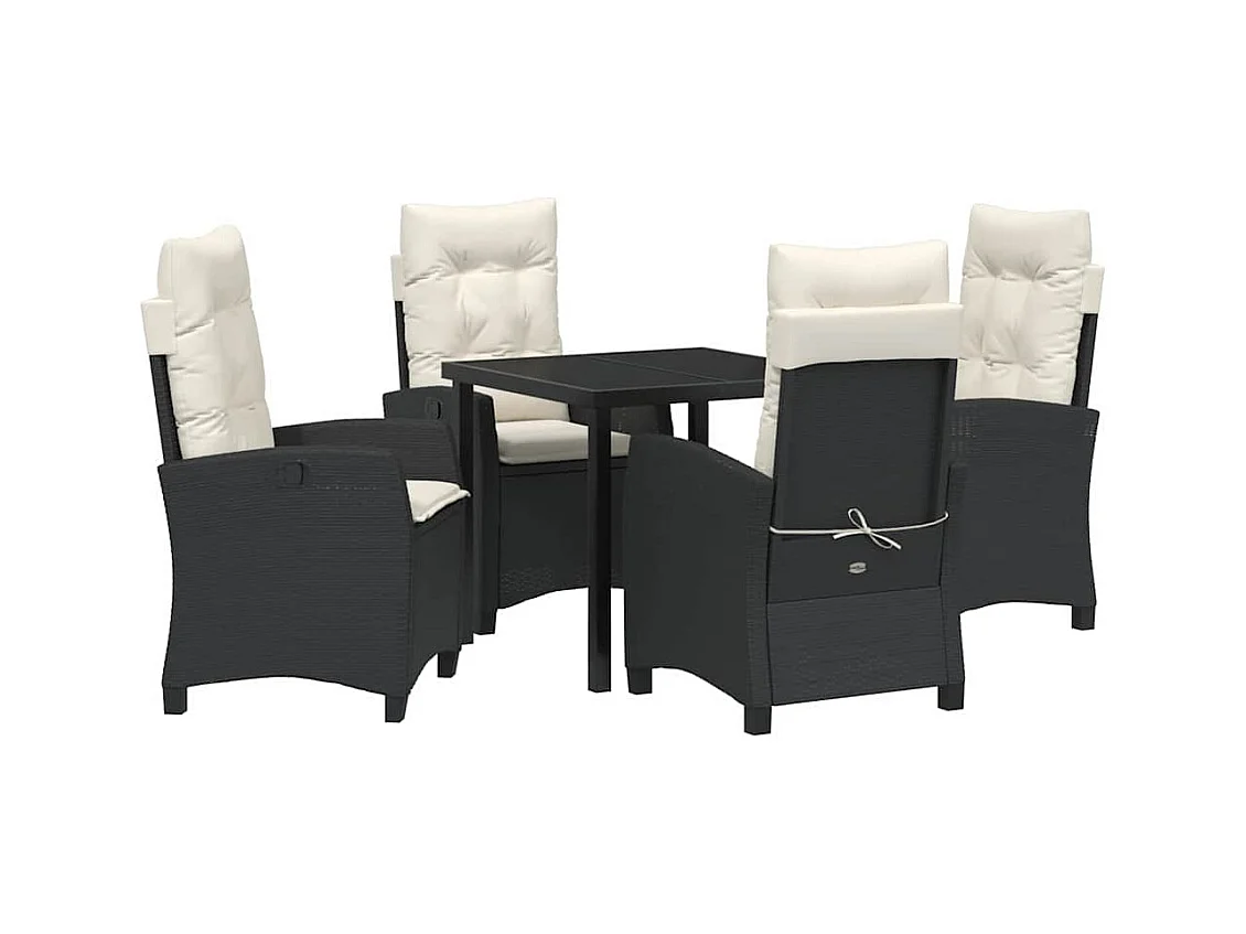 Set da pranzo da giardino 5 pezzi con cuscini - Rattan nero