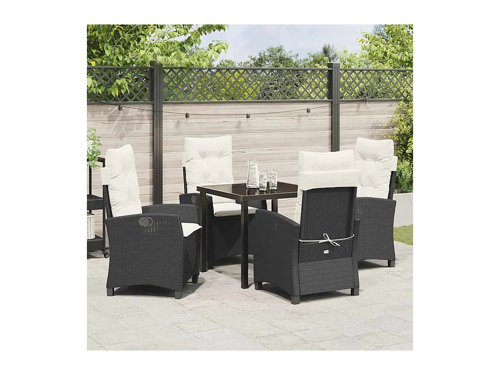 Set da pranzo da giardino 5 pezzi con cuscini - Rattan nero