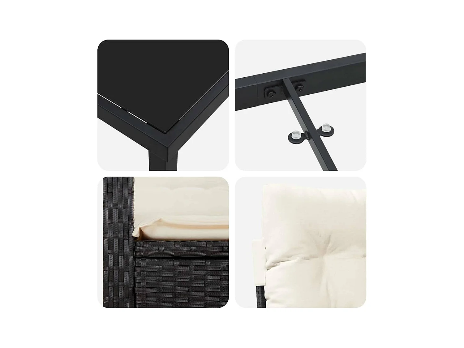 Set da pranzo da giardino 5 pezzi con cuscini - Rattan nero