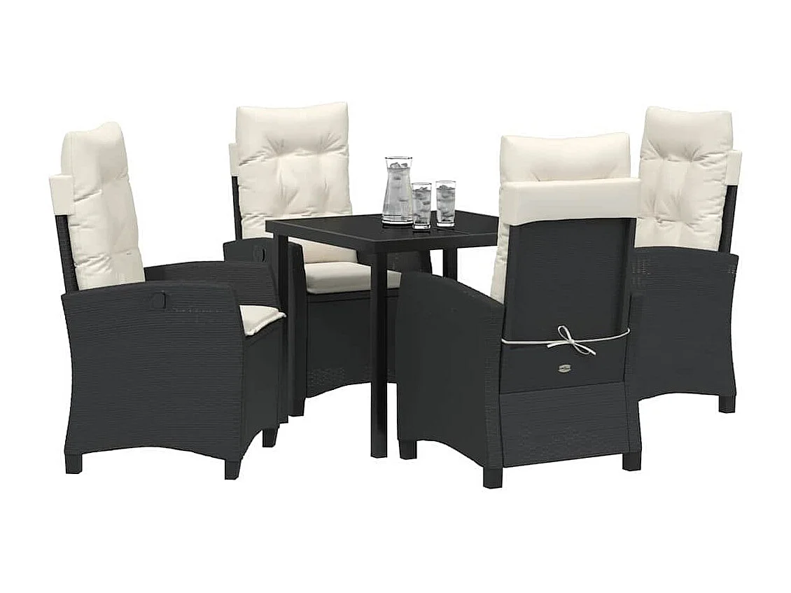 Set da pranzo da giardino 5 pezzi con cuscini - Rattan nero