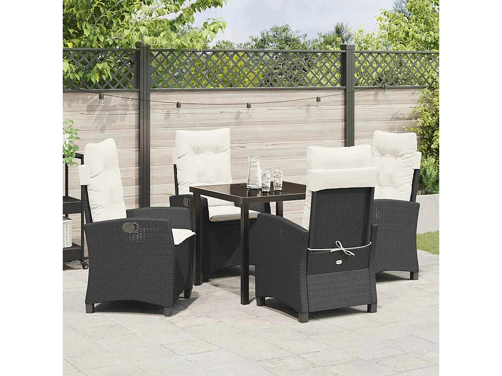 Set da pranzo da giardino 5 pezzi con cuscini - Rattan nero