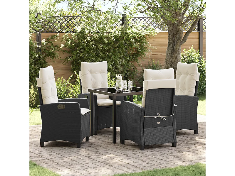 Set da pranzo da giardino 5 pezzi con cuscini - Rattan nero