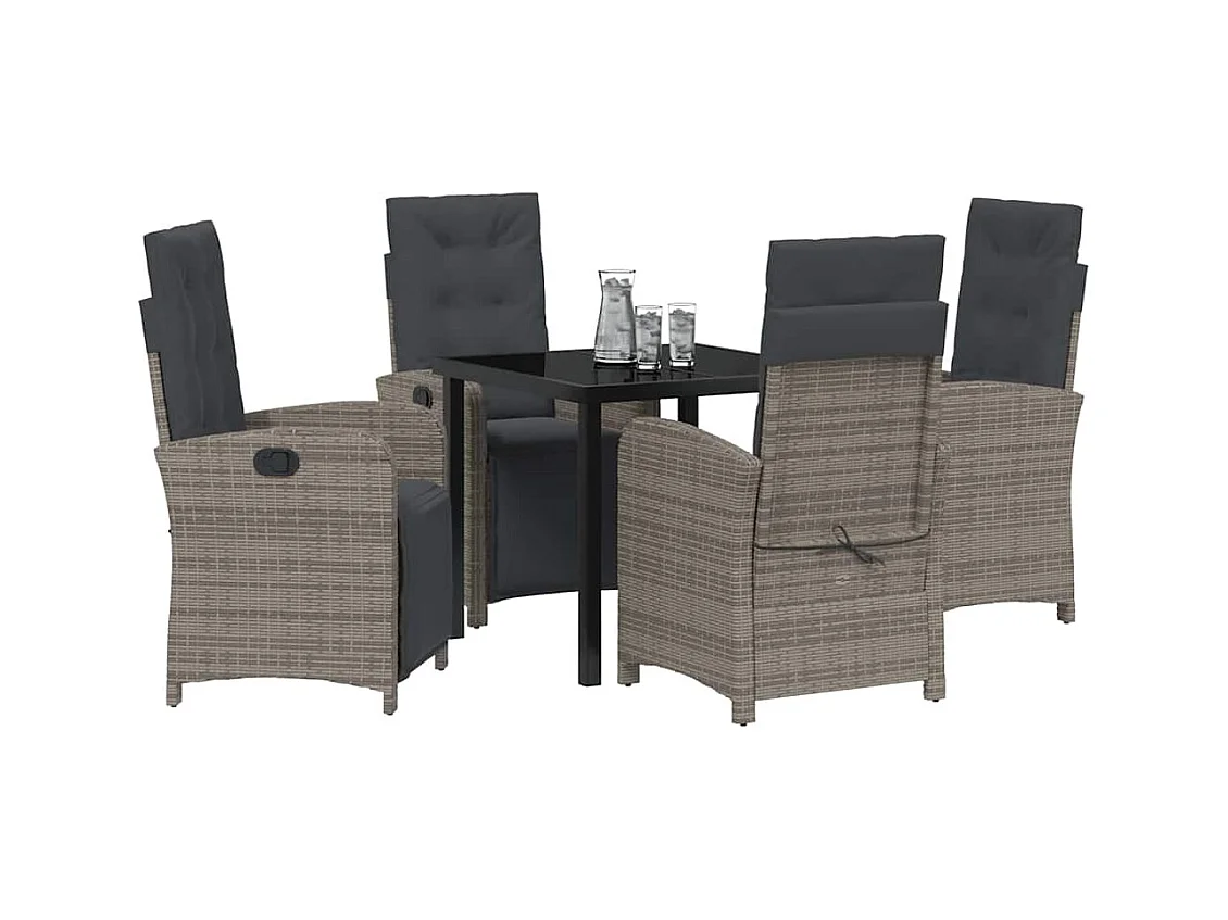 Set da pranzo da giardino da 5 pezzi con cuscini in rattan sintetico grigio