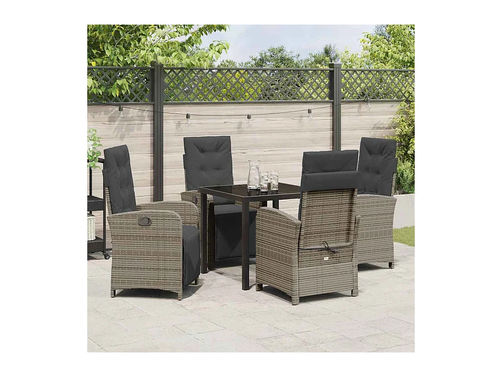 Set da pranzo da giardino da 5 pezzi con cuscini in rattan sintetico grigio